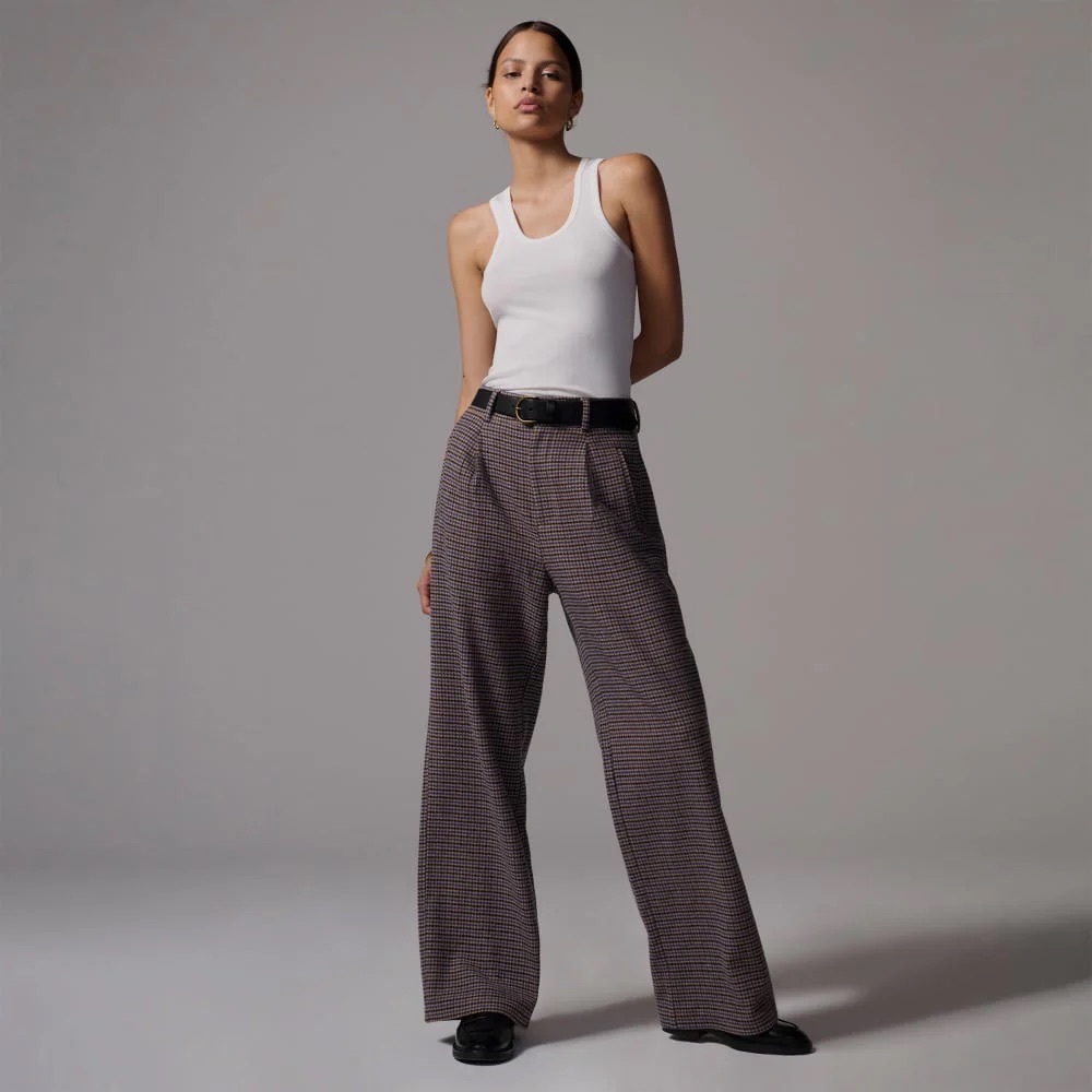 Everlane The Drape Pant, Wool, Brown/Blue Houndstooth - Picture 5 of 14